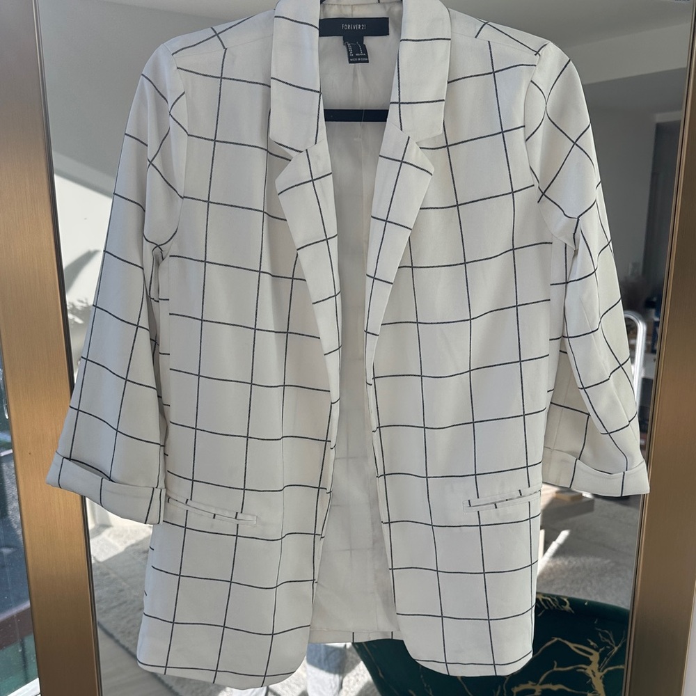 Forever 21 White Checkered Blazer